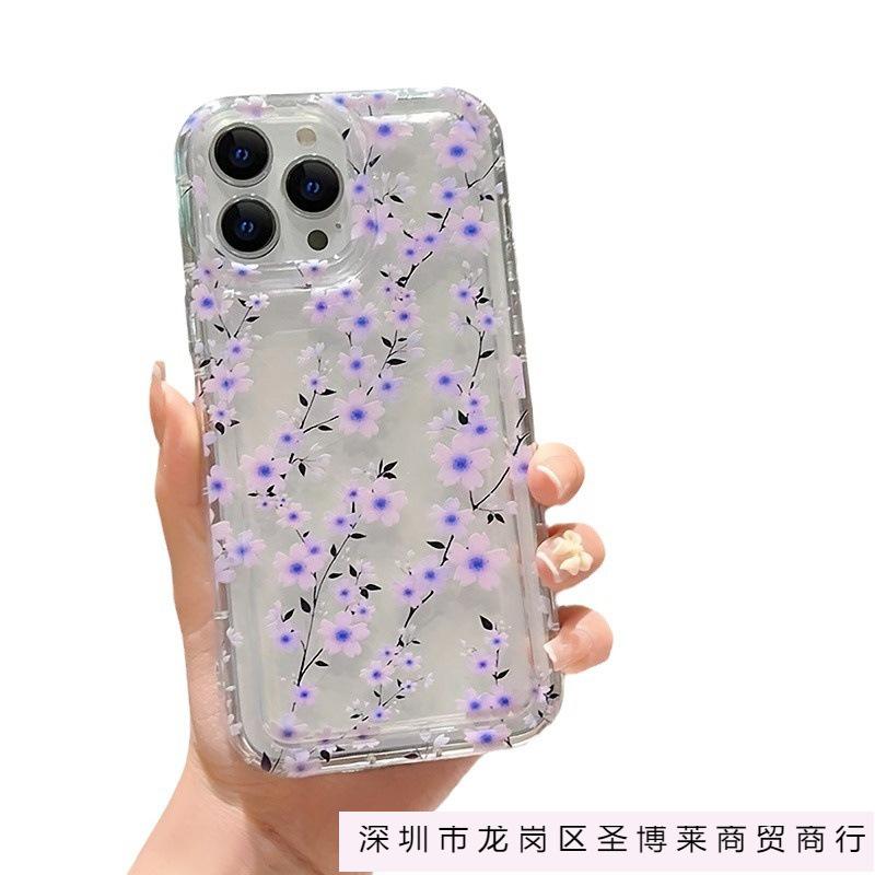 Прозрачный фиолетовый цветок ветка яблоко 15 чехол для телефона iphone14promax мягкая резина 13/12/11 всесторонний противоударный x/xr