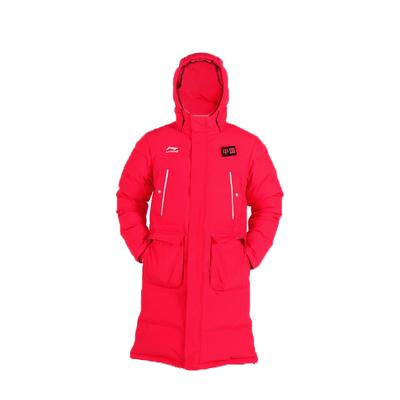 Li Ning однотонный теплый быстроотскок толстый ветрозащитный пуховик с капюшоном унисекс верхняя одежда красный AYMP145-1