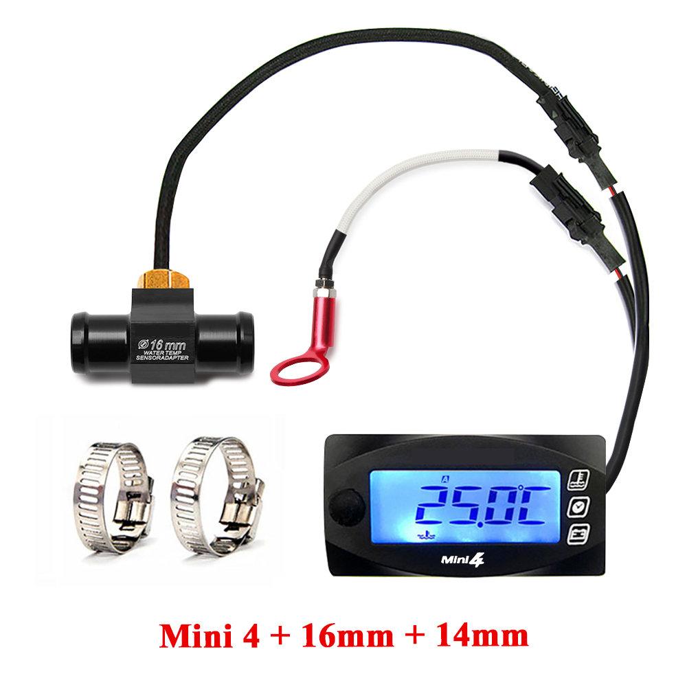 Koso Motorcycle MINI 4 DUAL TEMP METER Cylinder Temperature Water Temperature Sensor Voltage Time Square Gauge