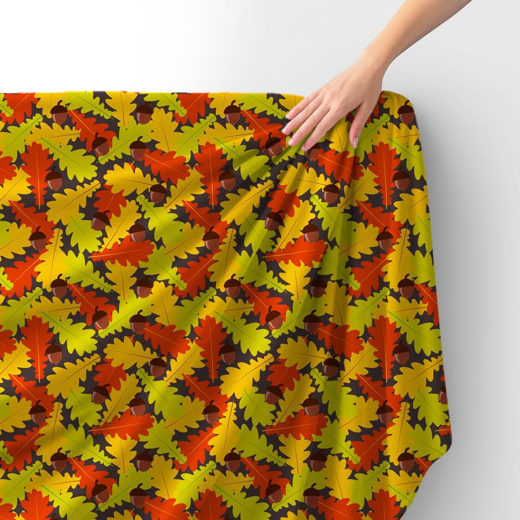 Royal Samt Stoff Polyester Zum Nähen - Motiv Eichenlaub Und Eicheln Im Herbst