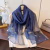 New Versatile Shawl Imitation Silk Thin Silk Scarf for Women Spring and Summer Butterfly Pearl Light Luxury Fashionable Warm Neck Protection Shawl