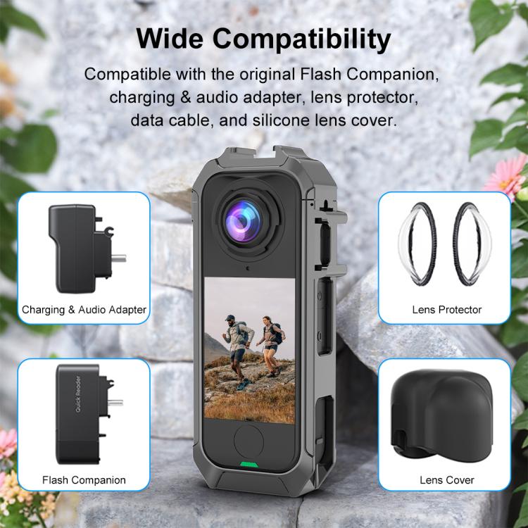 Для Insta360 X4 Air PULUZ Металлическая Защитная Клетка Рама Каркас Rig с Расширяемым Основанием для Холодного Башмака (серый)