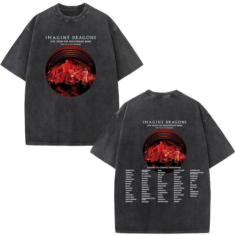 Imagine Dragons Loom World Tour Vintage Washed T Shirt Rock Band Tshirt Unisex Women Aesthetic Trendy Cotton Short Sleeve T Shirt