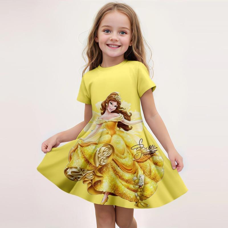 Дисней Летняя Горячая Девочка Короткий Рукав Юбка Лед и Снег Романтика Принт 3D Печатный Мультяшный Узор Эльза Принцесса Юбка