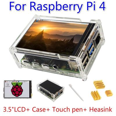 Raspberry Pi 4 ЖК-дисплей 3,5 дюйма с сенсорным экраном + акриловый корпус + радиатор + сенсорное перо