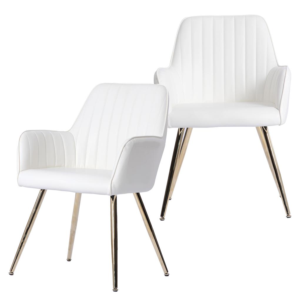 Dining Chair Set of 2 – Modern Fabric Chair with Armrest, Gold-Plated Metal Legs, Luxurious Dining Furniture for Living Room, Kitchen & Reception Room