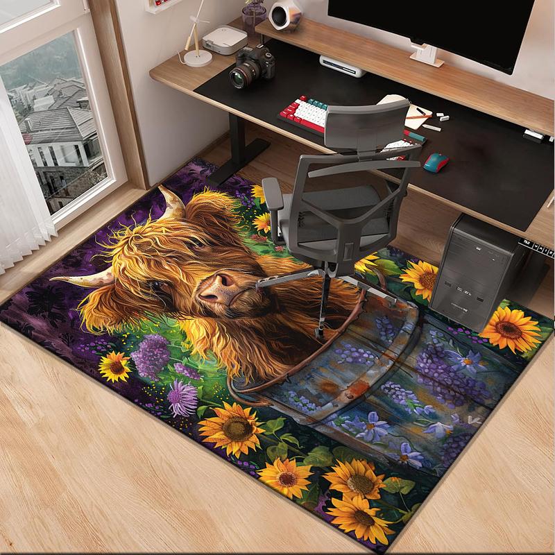 Cow In Flower Field Office Rug Chair Mat, Entryway Carpet, Suitable for Front Door, Bedroom, Living Room, Desk, Holiday Gift