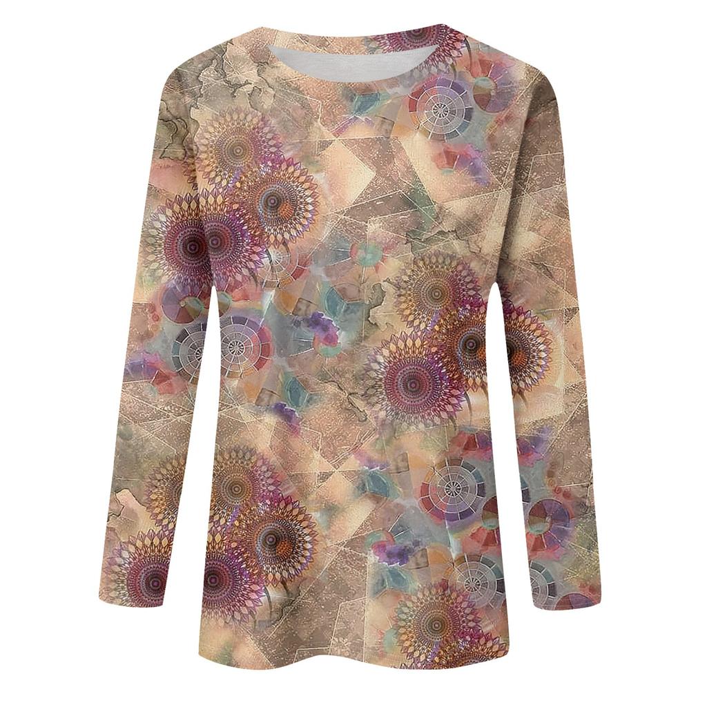 Женская модная повседневная футболка с круглым вырезом и длинным рукавом с принтом, топ