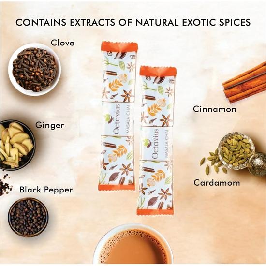Octavius Ginger/Adrak Chai Premix Tea | On the Go Instant Premix Tea | 1 Min Tea|Instant Tea| Adrak Wali Chai -10 Sachets (15G X 10 Sachets)