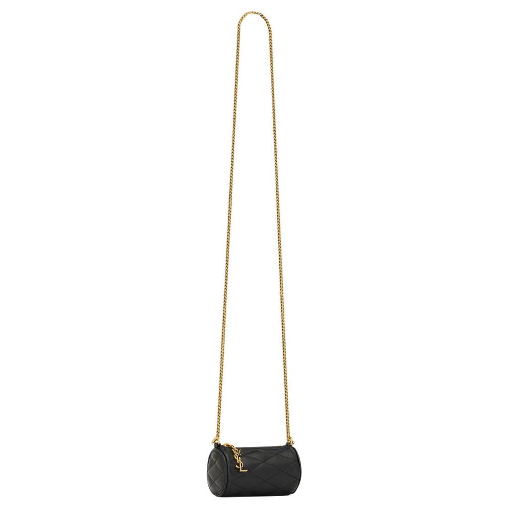 Saint Laurent Ysl Серия Sade Микро Кожа Ягненка Стеганая Сумка-Цилиндр Женская Сумка на Плечо Черный Бронзовый 796296-AAAJU-1000