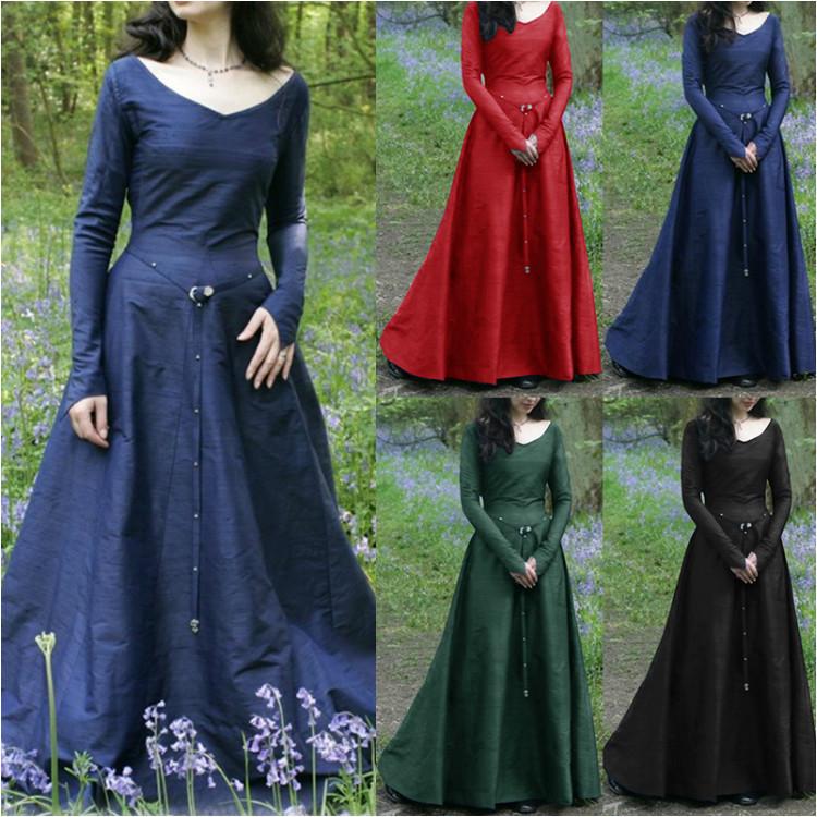 Women Medieval Cosplay Costume Viking Pirate Gothic Split Maxi Big Wing Strap Star Moon Dress Retro Vintage Vestido