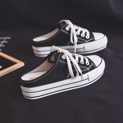 Подошва толщиной 5 см, внутренняя высота увеличивается без каблука, два способа носки, весна-лето 2025, новая корейская версия, полусабо, студенческие парусиновые туфли, женские