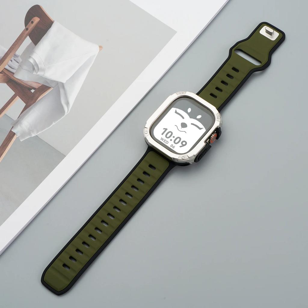 Ремешок+Чехол для Apple Watch 49мм 44 45 46ММ TPU+PC Защитный Бампер Силиконовый Ремешок для Iwatch Серии 10 9 8 7 6 5 4 Se Ultra 1 2