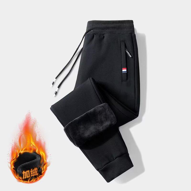 Мужские свободные теплые повседневные брюки из овчины, осень/зима, три цвета, карман на молнии, плюс бархат, большой размер