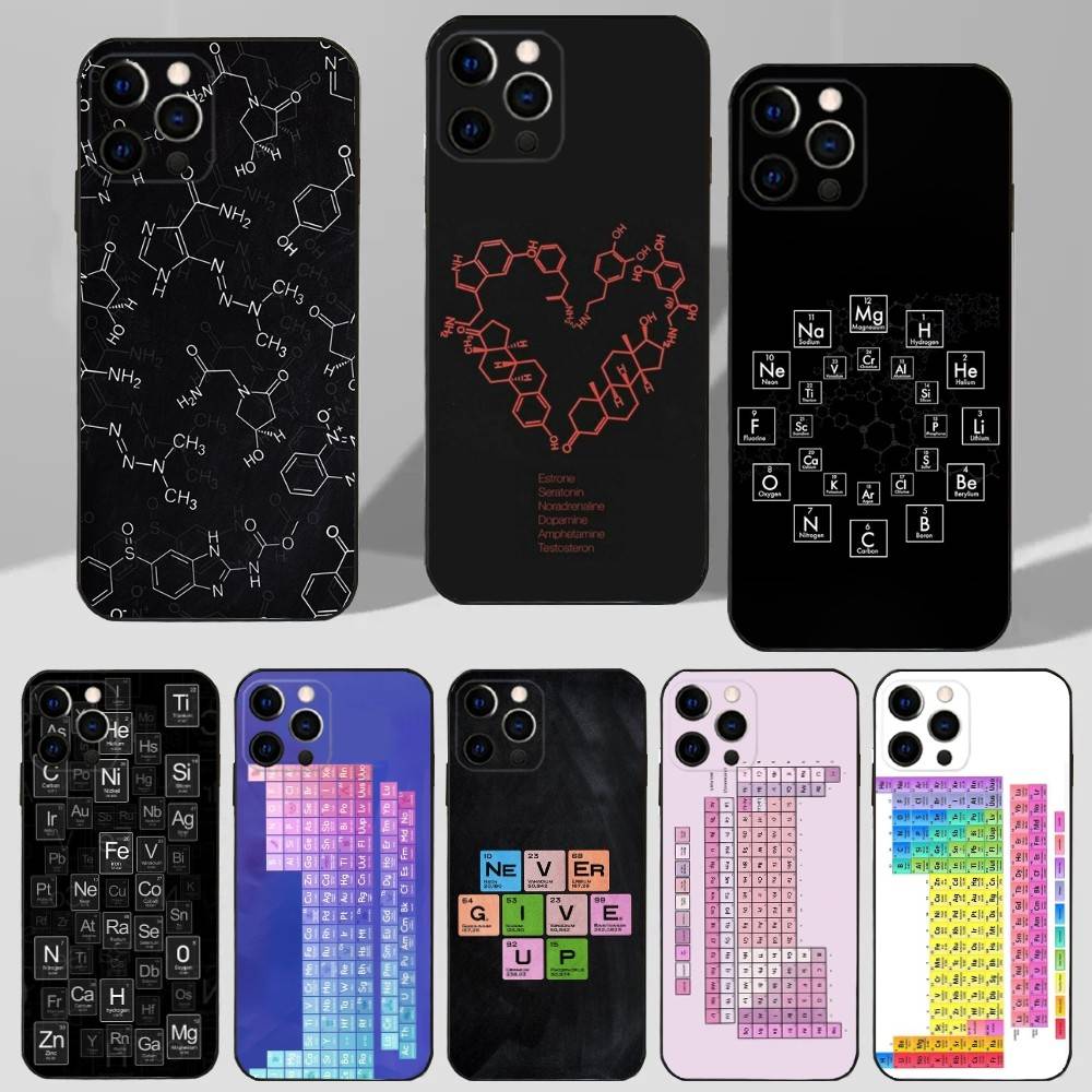 Periodic Table Chemistry Phone Case For iPhone 16,15,14,13,12,11 Plus,Pro Max,XS,X,XR,SE,Mini,8,7 Soft Silicone Black Cover