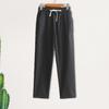 Women Pants Elastic Waist Adjustable Drawstring Solid Color Loose Fit Casual Trousers Wide Leg
