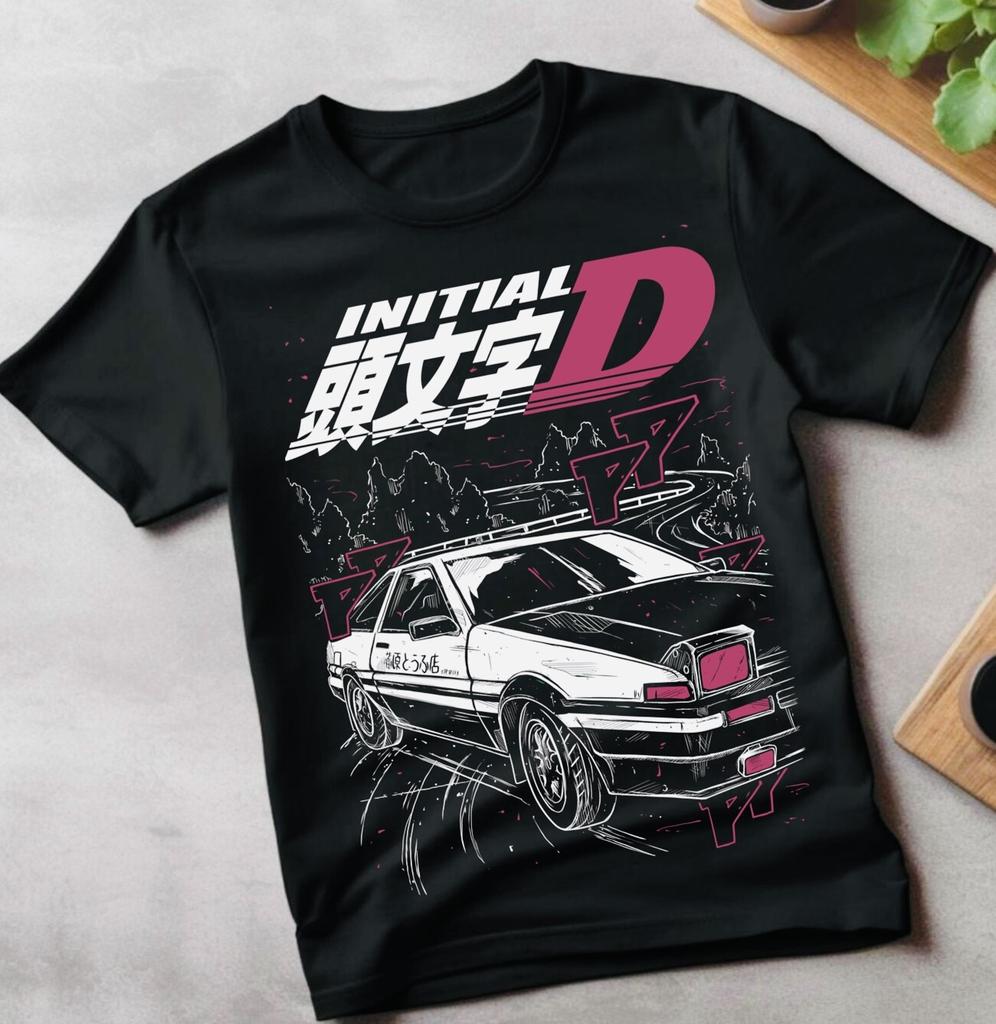 Initial D Ицуки Фудзивара Футболка Аниме Манга Фильм Унисекс Черная Футболка Все Размеры