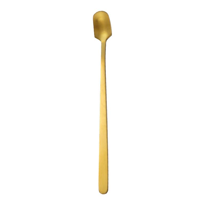 3Pcs 13.2cm Stainless Steel Square Head Stirring Spoon Long Handle Dessert Spoon, Gold (BPA Free, No FDA)