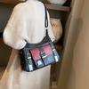 Yogodlns Retro Patchwork Shoulder Bag For Women Soft Leather Crossbody Bag Cool Girl Messenger Bag Shopping Purse Handbag