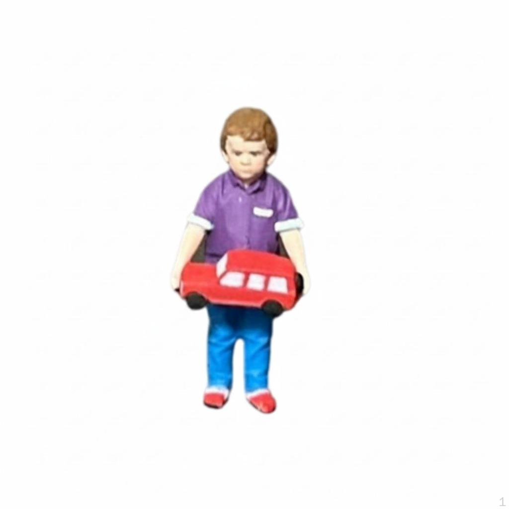 Миниатюрный ребенок с игрушечной машинкой, масштаб 1/64, стоящая фигурка мальчика, высокодетализированная фигурка для моделистов,