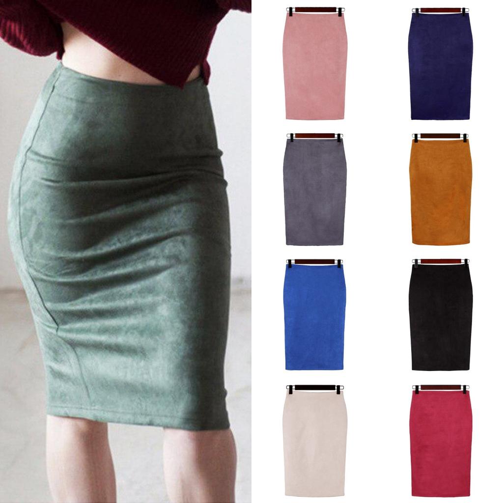2024 Женская юбка-карандаш в стиле фанк, офисный стиль, натуральная талия, до колена, однотонная юбка-халтер