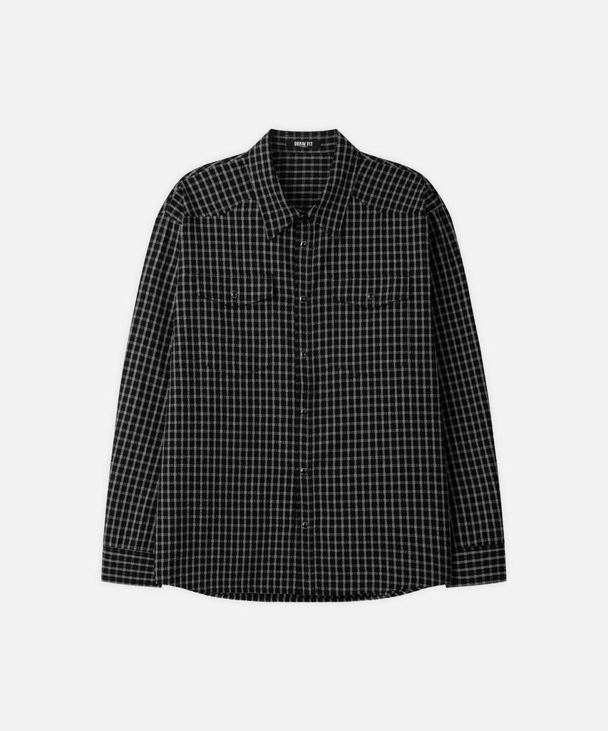 DRAW FIT Dylan Check Seersucker Western Shirt [Black]