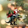 Christmas Pendant Santa Claus On Dinosaur Ornament 2D Flat Acrylic Hanging Decoration for Christmas Tree Mantel Decor