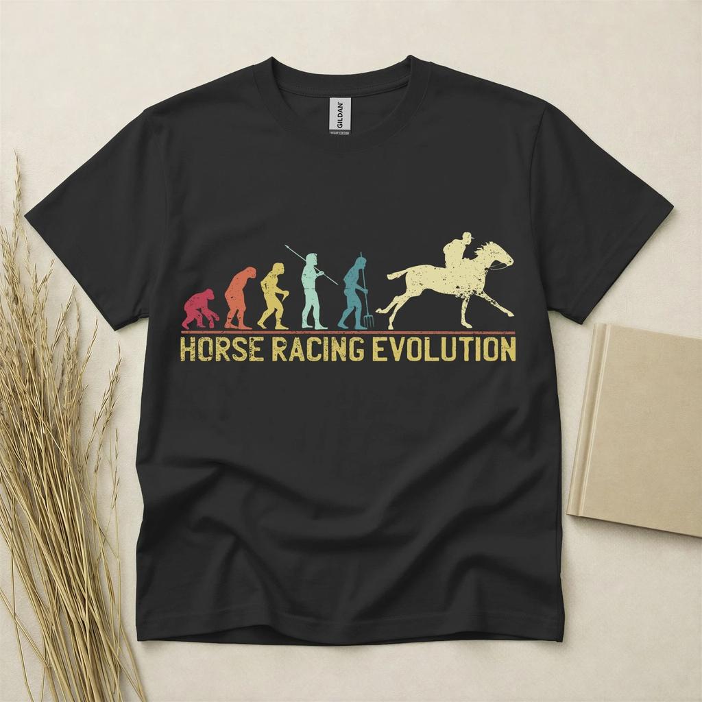 Horse Racing Evolution T Shirt Funny Racing Gift Jockey Tee Gildan Cotton Top