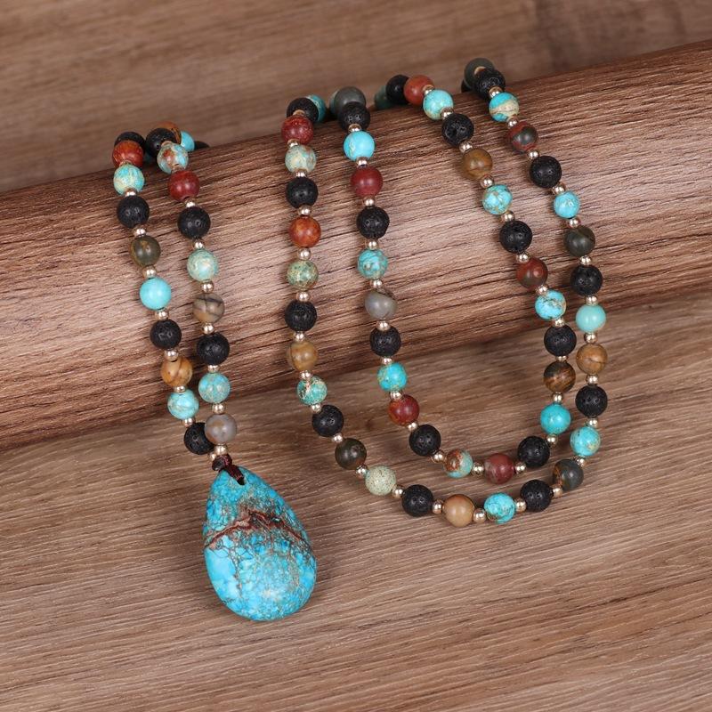Fashion Handmade Bohemia Natural Stone Bead Necklace for Women Pendant Necklace Women Famale Jewelry