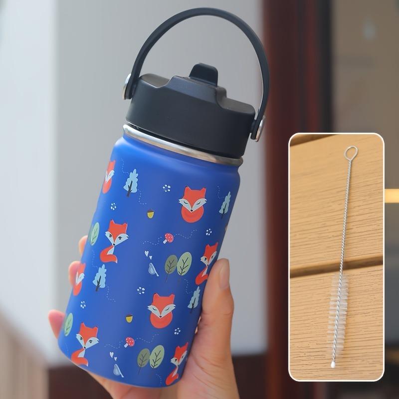 Детская бутылка для воды 12 унций Мультяшное животное Детская чашка с трубочкой Нержавеющая сталь Вакуумные фляги Термос Кружки