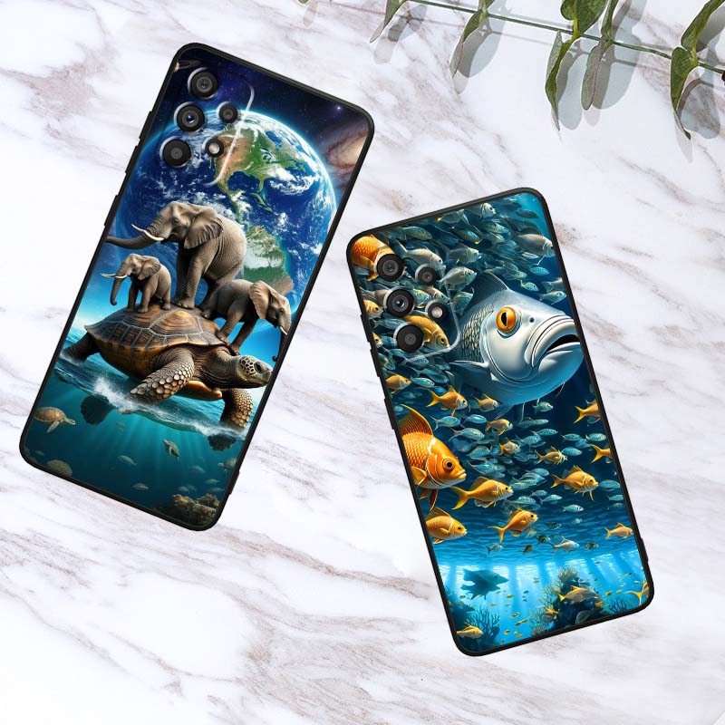Мультяшная Аниме Черепаха Слон Для Samsung A41 A35 A34 A33 A32 A25 A24 A23 A21s A06 A05 A04 A03 Note 10 20 Ultra 5G Черный Чехол