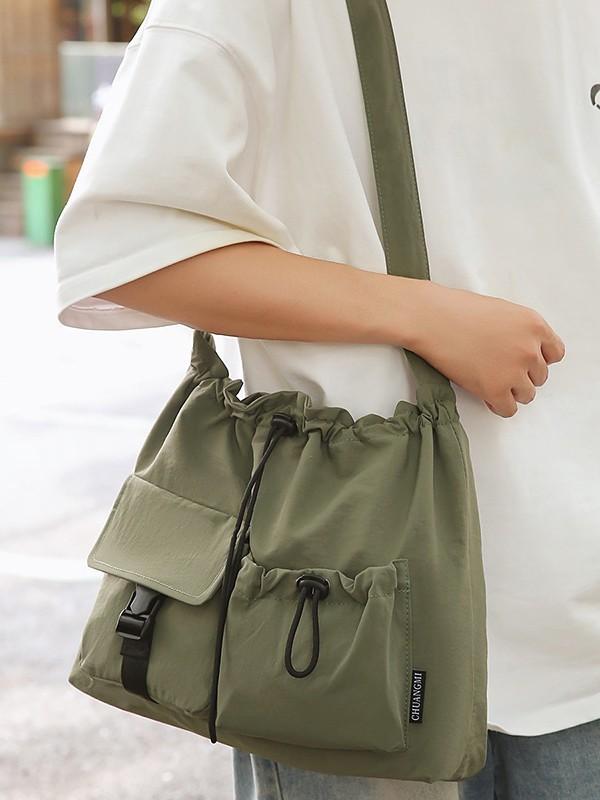 Unisex Nylon Shoulder Bag With Multiple Pockets For Daily Use And Outdoor Activities