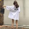 Harajuku Style Oversized T-shirt Women Printing Seven Points Sleeve Loose Round Neck Street Plus Size Top