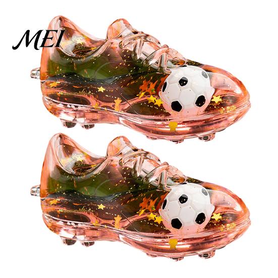 Floating Oil Keychain 2Pcs Pendant, Acrylic Football Boot Design with Glitter Quicksand Stress Relief Flowing Stars, Transparent Material Desktop