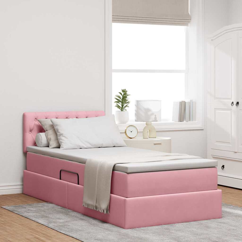 vidaXL Storage Bed with Mattress Pink 90 x 190 cm Velvet