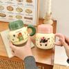 Кружка с крышкой Милая керамическая чашка для девочек, пар, чашка для воды для дома, чашка для кофе, чашка для завтрака для детей