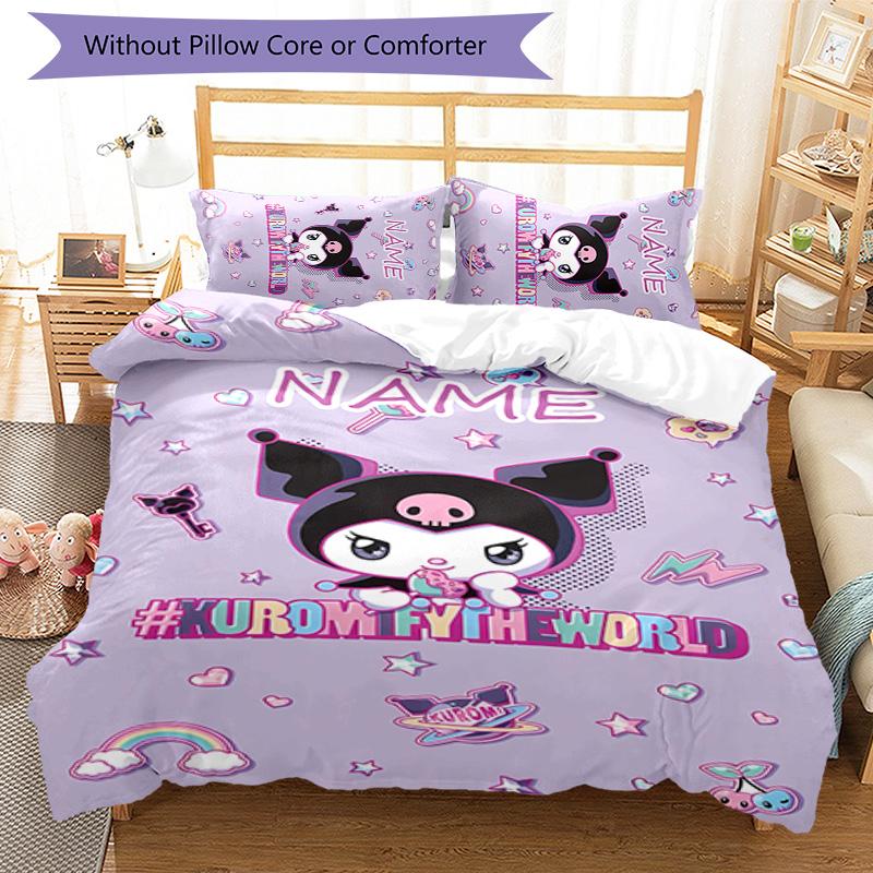 3pcs Kuromi8 Cover Set - Personalized Name, HD Printed Bedding with 1 Cover and 2 Pillowcases - Perfect for Home Decor, Easy Care