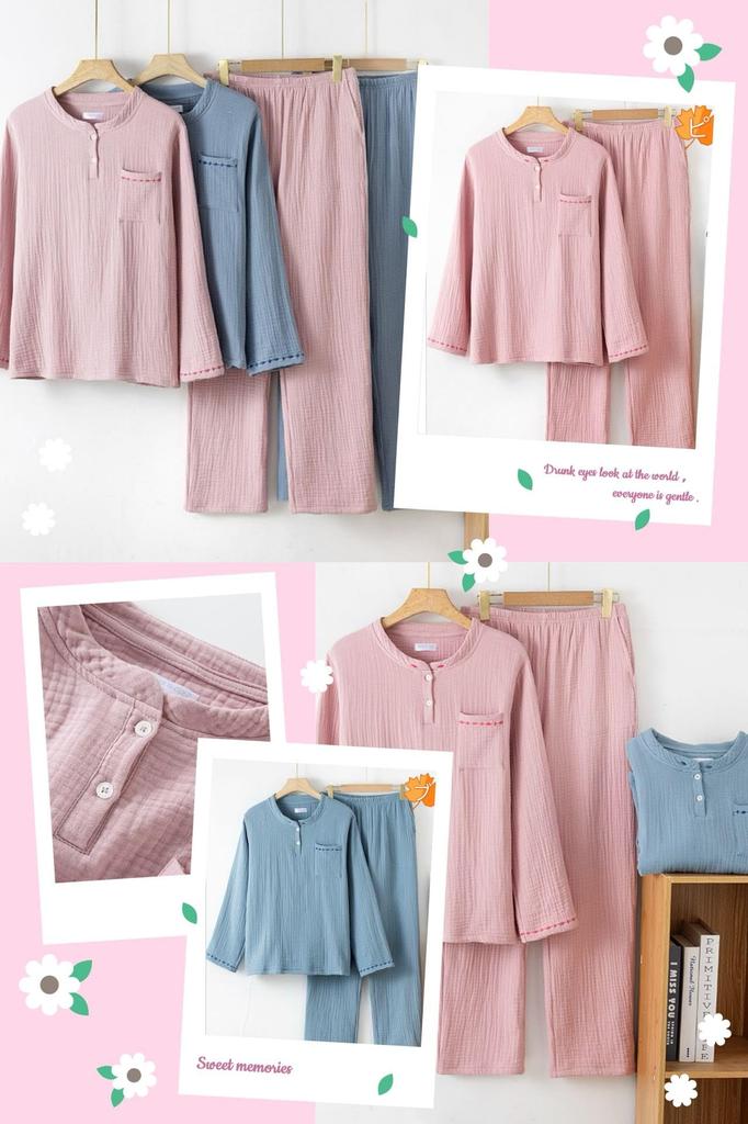 Зефирная длинная домашняя одежда, женская осенне-зимняя пижама, 4-слойная марля, 100% хлопок, дышащая, рукава, одежда для сна, (JP, Алфавит, М,