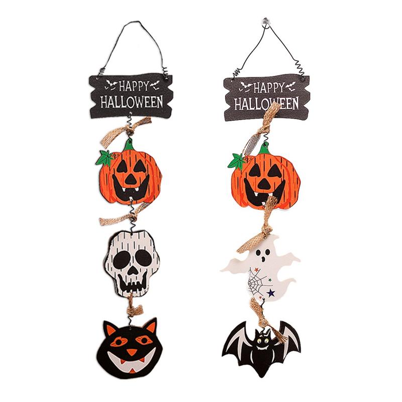 Practical-Halloween Front Door Hanging Pumpkin Witch Ghost Flags Sign For Halloween Home Haunted House Door Decorations