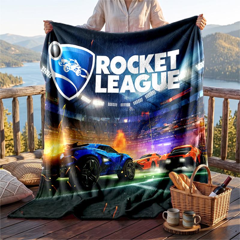 Warm Flannel Blanket Rocket League Pattern, Lightweight Comfortable Throw Blanket for Bed Sofa Use