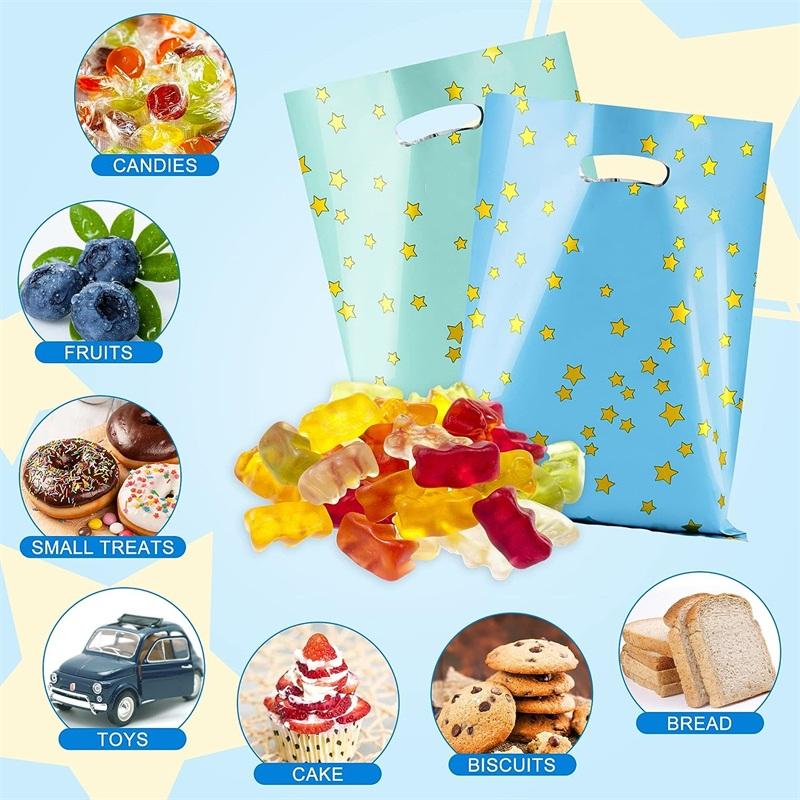 60 шт., пластиковые маленькие подарочные пакеты, красочные пакеты со звездным лакомством, сумка для конфет и печенья с ручкой для Рождества, Хэллоуина, дня рождения, свадьбы, вечеринки