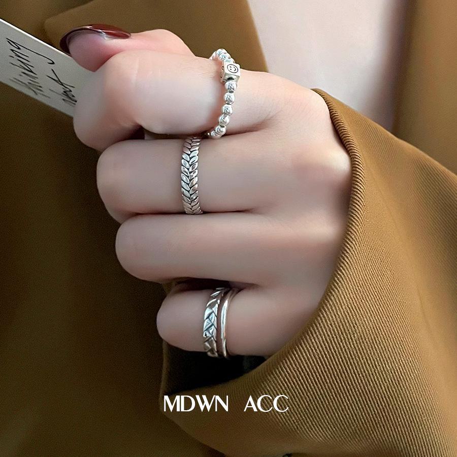 Модный комплект колец-цепочек со смайликом из стерлингового серебра 925 пробы для женщин