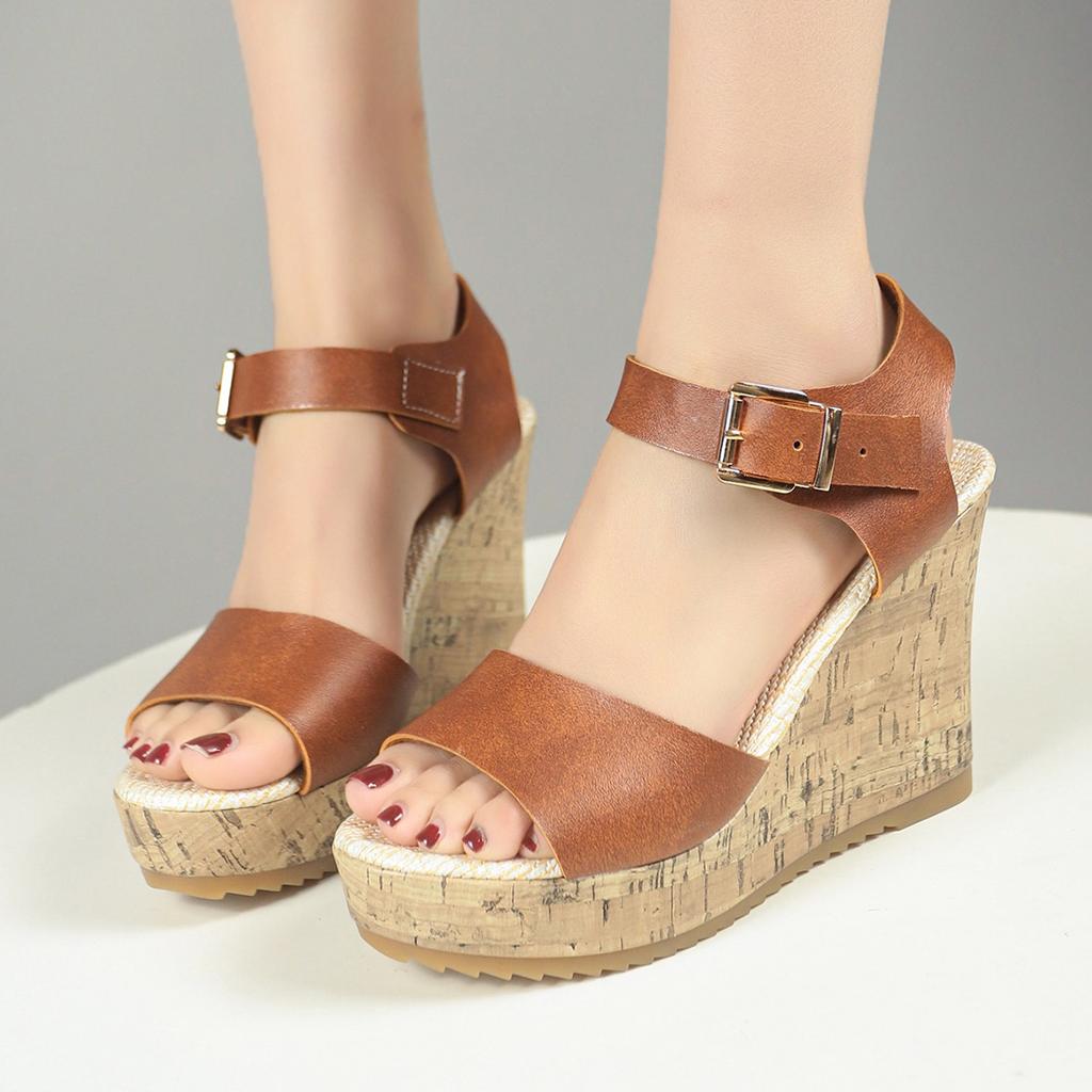 2025 новые модные универсальные повседневные сандалии с пряжкой на одно слово женские сандалии большого размера сандалии на танкетке женские