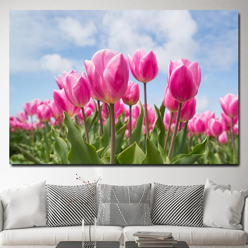 Красные поля тюльпанов, настенные картины, холст, живопись, цветочные полевые постеры и принты, цветочный пейзаж, настенное искусство для декора гостиной
