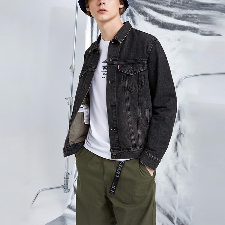 Levis Винтажная джинсовая куртка с воротником и длинными рукавами с передним карманом Мужские куртки Черный Серый 72334-0584