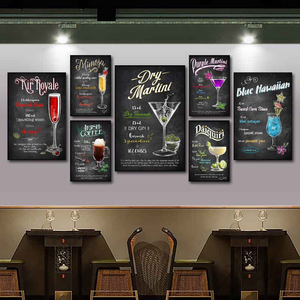Graffiti Art High Foot Wine Glass Canvas Painting Bar Restaurant Wall Art Cocktail Menu Picture for Living Room Home Decor No Frame