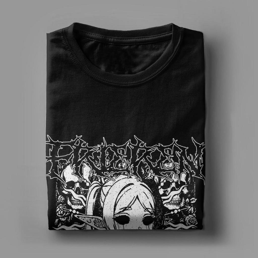 Мужские футболки Frieren The Slayer Death Metal, одежда из чистого хлопка, забавные футболки с коротким рукавом и круглым вырезом, футболки для вечеринок