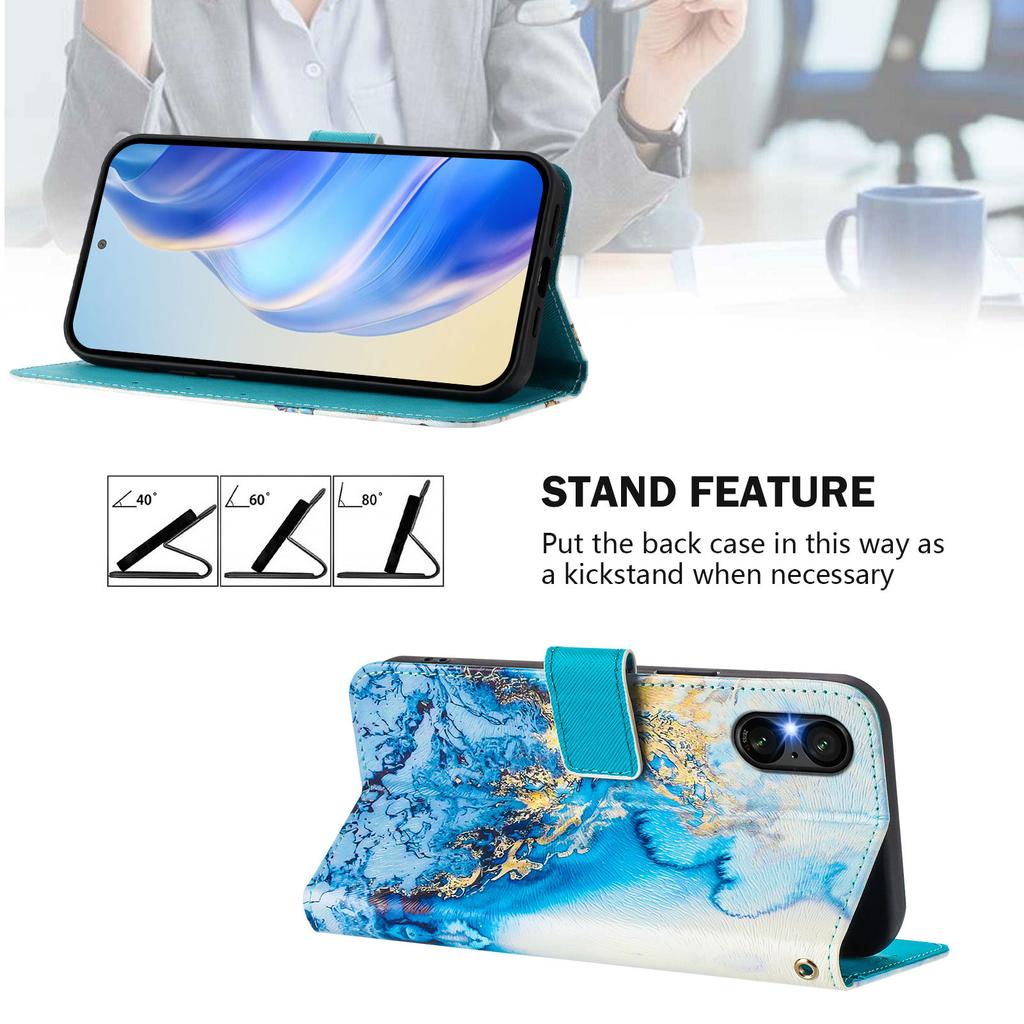 Роскошный кожаный чехол-книжка цвета морского мрамора для Sony Xperia 5 IV / 10 IV, Xperia 1 V / 5 V / 10 V, Xperia 1 VI, 5 VI, 10 VI.
