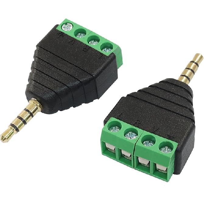 5 Pack TS Mono Male to 3 Pin Screw Terminal AUX Headphone Balun Connector, 3.5mm Audio Connector Solder Free Plug for Microphone