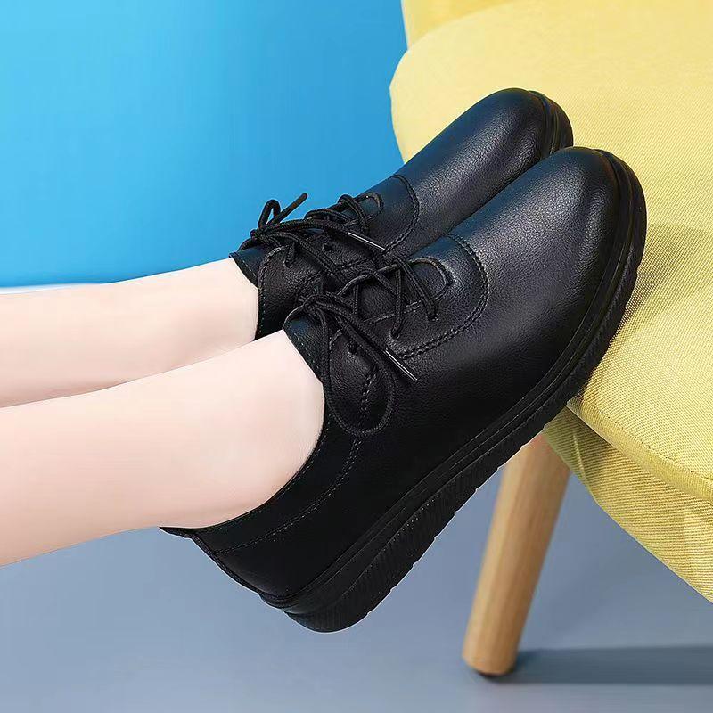 Черные кожаные туфли для женщин удобные и нескользящие рабочие туфли для кухни отеля с мягкой подошвой для通勤